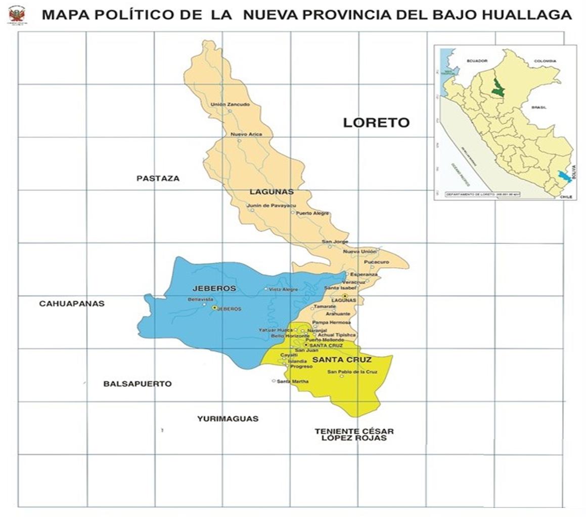 Mapa político insertado en el mapa del Perú